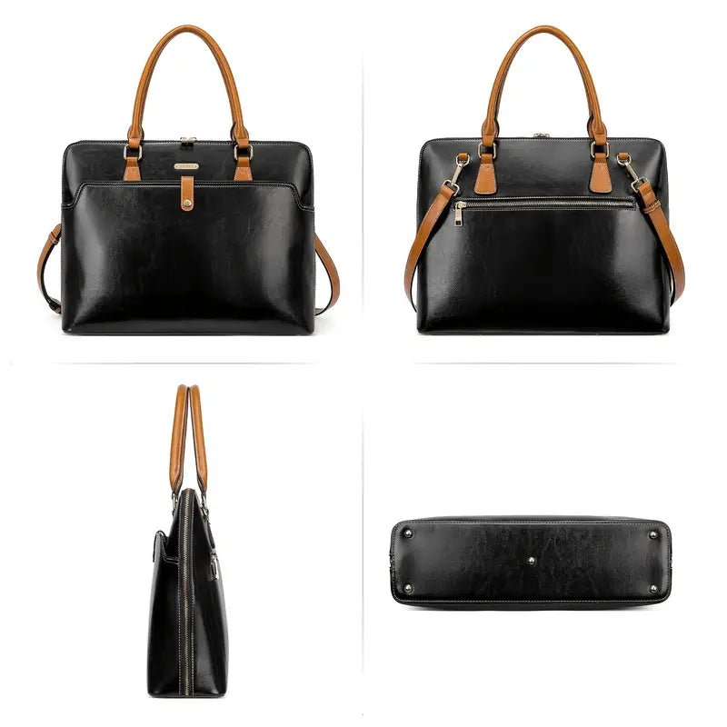 Vintage Slim Briefcase - 15.6 Inch Laptop Compartment, Adjustable Strap, Water-Resistant