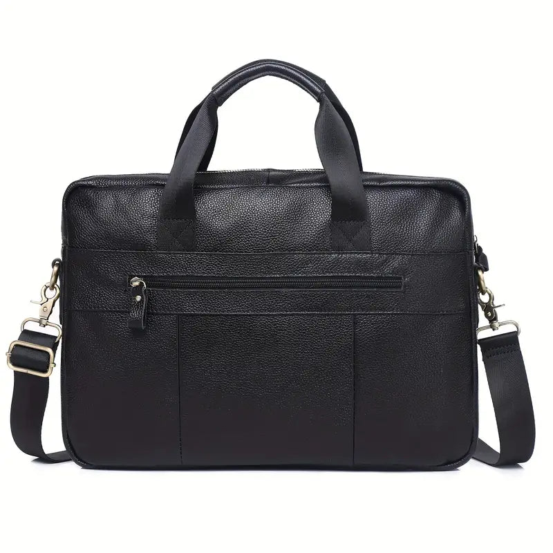 15.6 Inch Leather Messenger Bag - Retro Briefcase for Men, Adjustable Strap, Laptop Compartment