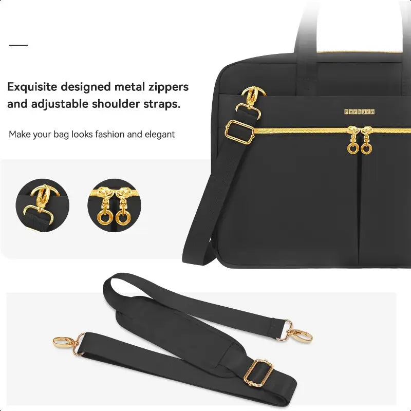 17.3 Inch Laptop Messenger Bag - Black Nylon, Zipper Closure, Durable Shoulder Strap