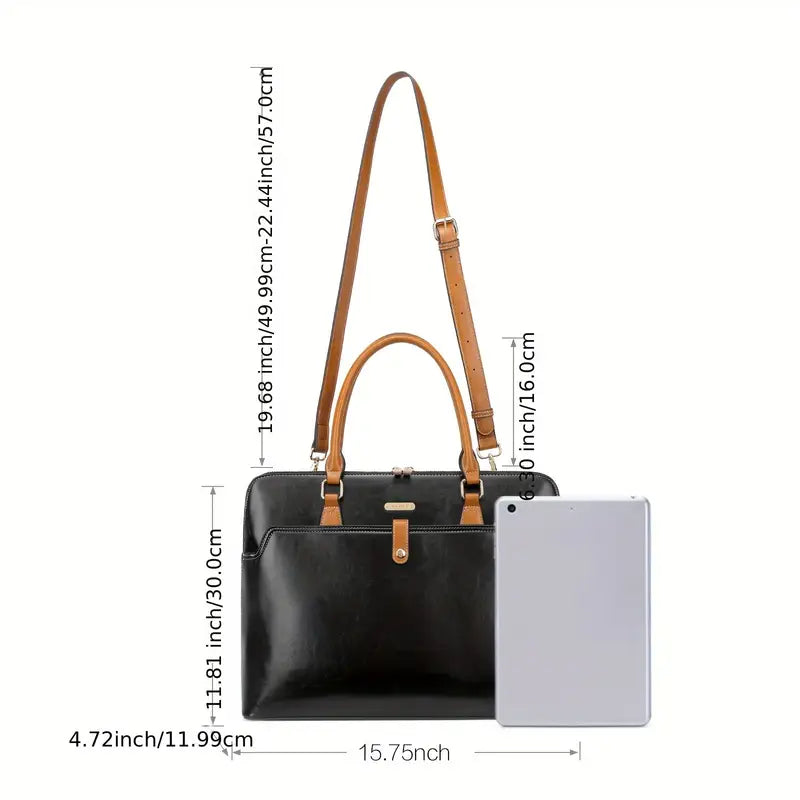 Vintage Slim Briefcase - 15.6 Inch Laptop Compartment, Adjustable Strap, Water-Resistant