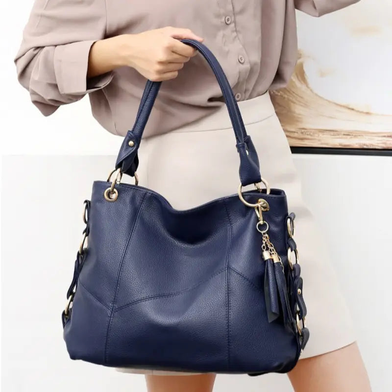Tote Bag - Large Capacity, Detachable Strap, Zipper Closure, Blue