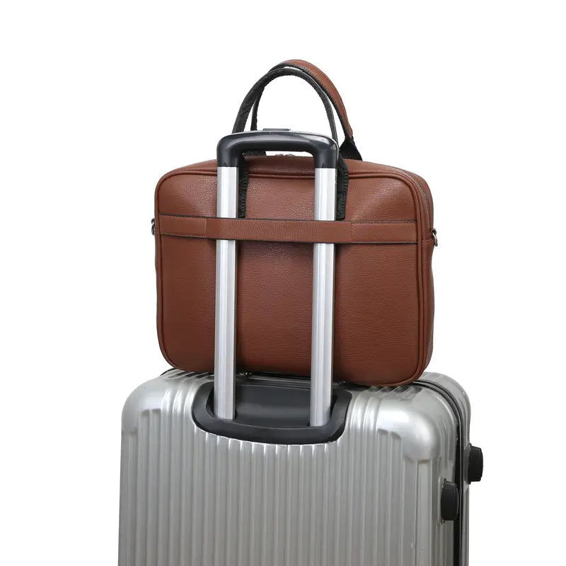 Faux Leather Briefcase - 13.5 Inch Laptop Compartment, Adjustable Strap, Water-Resistant