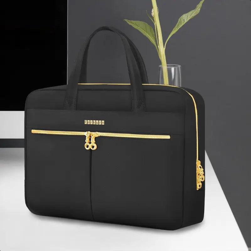 17.3 Inch Laptop Messenger Bag - Black Nylon, Zipper Closure, Durable Shoulder Strap