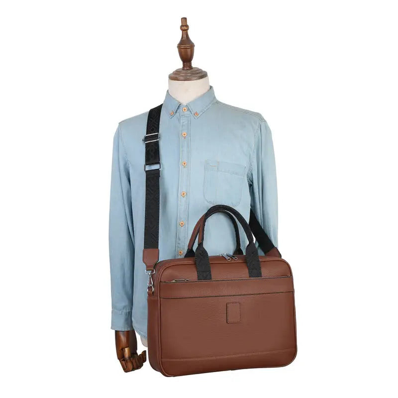 Faux Leather Briefcase - 13.5 Inch Laptop Compartment, Adjustable Strap, Water-Resistant