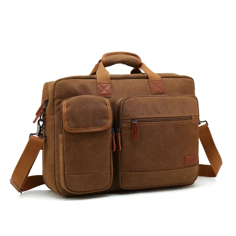 17.3-Inch Nylon Laptop Messenger Backpack - Light Brown