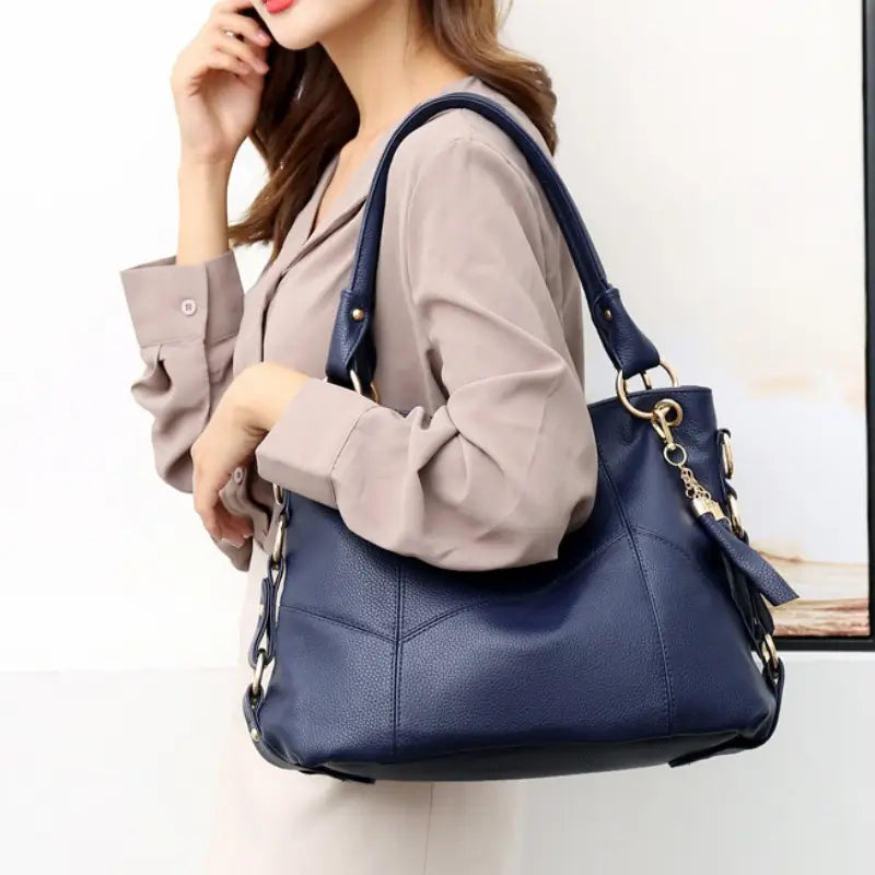 Tote Bag - Large Capacity, Detachable Strap, Zipper Closure, Blue