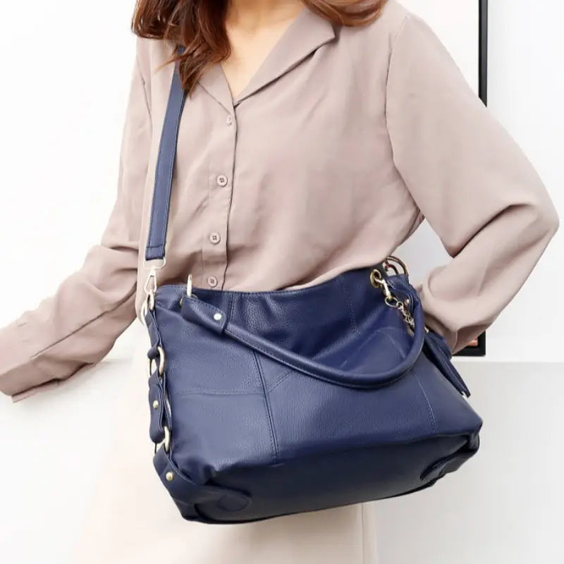 Tote Bag - Large Capacity, Detachable Strap, Zipper Closure, Blue