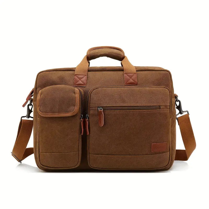 17.3-Inch Nylon Laptop Messenger Backpack - Light Brown
