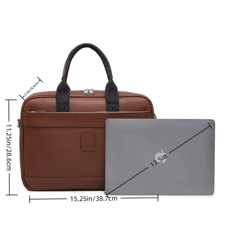 Faux Leather Briefcase - 13.5 Inch Laptop Compartment, Adjustable Strap, Water-Resistant