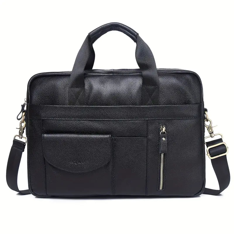 15.6 Inch Leather Messenger Bag - Retro Briefcase for Men, Adjustable Strap, Laptop Compartment
