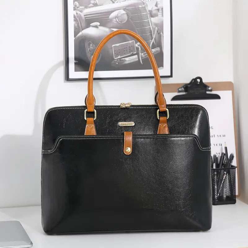 Vintage Slim Briefcase - 15.6 Inch Laptop Compartment, Adjustable Strap, Water-Resistant