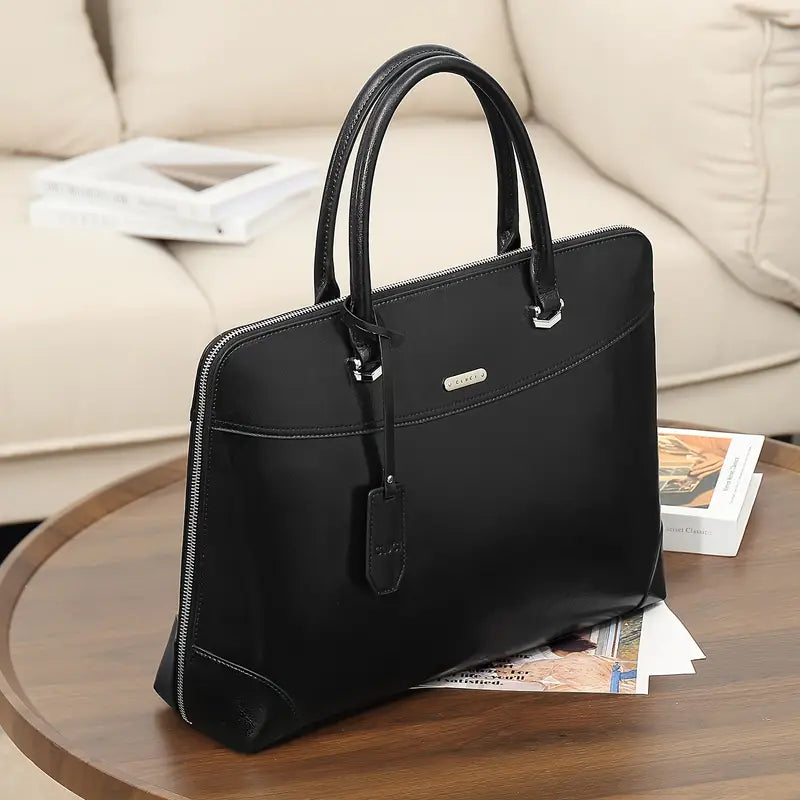 Leather Briefcase - 15.6 Inch Laptop Compartment, Adjustable Strap, Water-Resistant