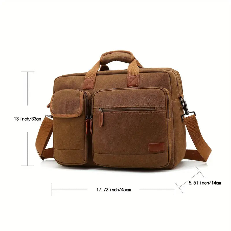 17.3-Inch Nylon Laptop Messenger Backpack - Light Brown