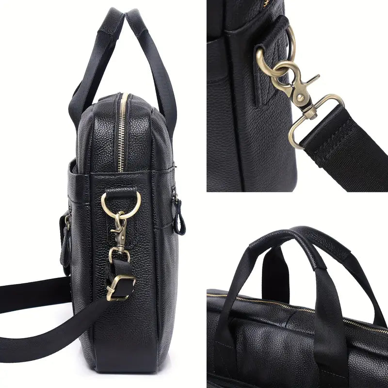 15.6 Inch Leather Messenger Bag - Retro Briefcase for Men, Adjustable Strap, Laptop Compartment