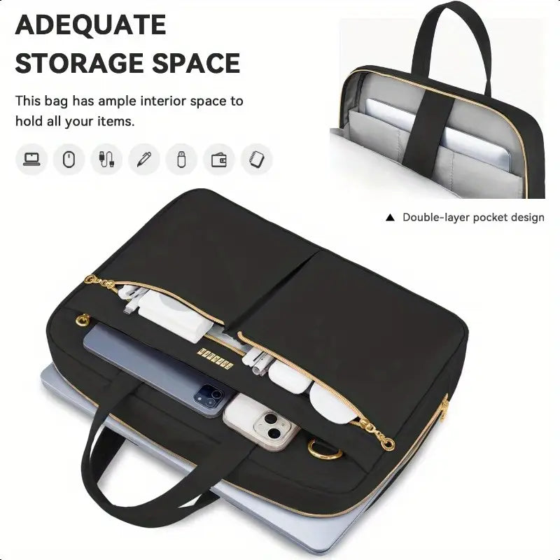17.3 Inch Laptop Messenger Bag - Black Nylon, Zipper Closure, Durable Shoulder Strap