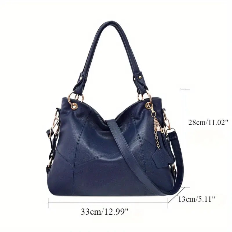 Tote Bag - Large Capacity, Detachable Strap, Zipper Closure, Blue