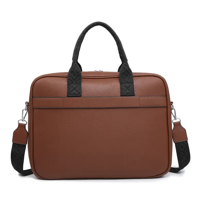 Faux Leather Briefcase - 13.5 Inch Laptop Compartment, Adjustable Strap, Water-Resistant